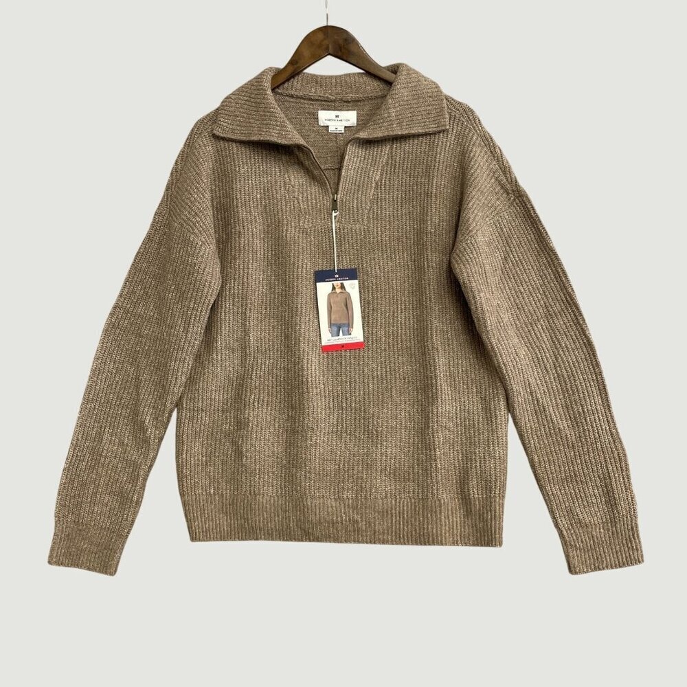 NEW Modern Ambition Quarter Zip Sweater Women's M Brown Merino Wool M0185